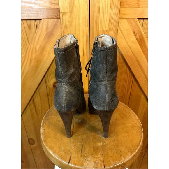 FRYE Sz 7.5M Harlow Distressed Brown Leather Laces Heeled Ankle Boots - Picture 5 of 11